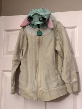 Kids Light Baby Yoda Zip-Up Hooded Jacket with Character Hood